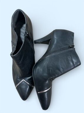Avon Cushion Walk Black Pointed Toe Ankle Booties with Metallic Trim